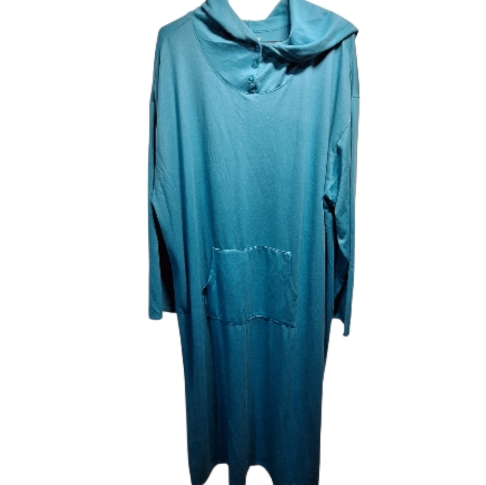 Comfort Code Teal Blue Hoodie Long Sleeve Nightgown 3X